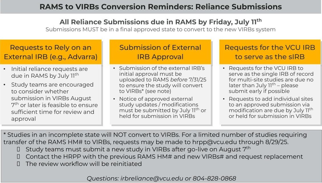 VIRBs reliance reminders